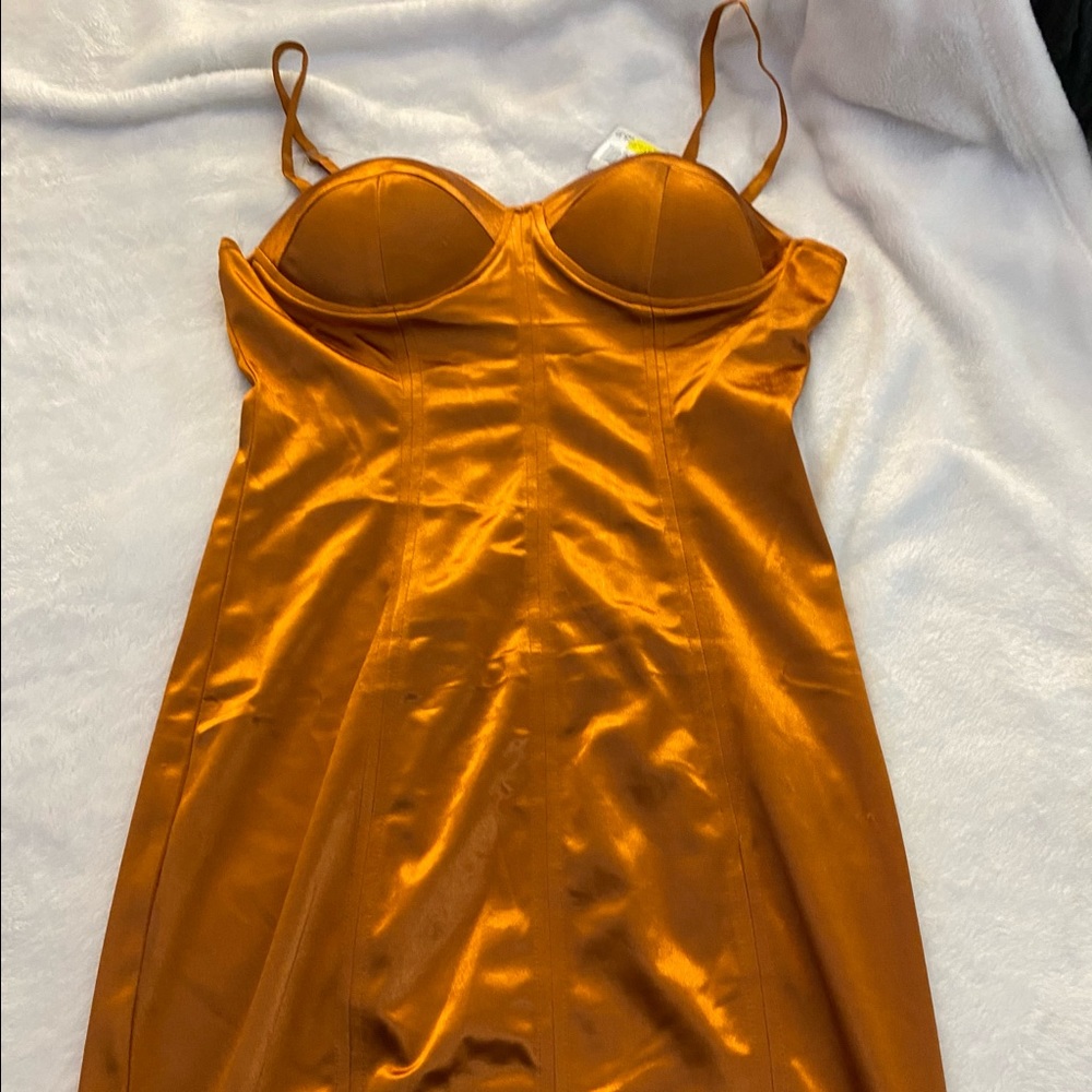 Gold/copper silky mini dress